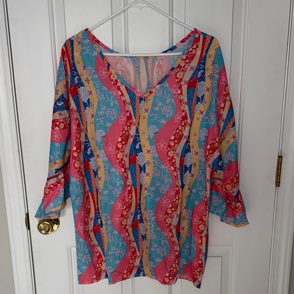 Bohemian Paisley Print V-Neck Bell Sleeve Loose Fit Blouse